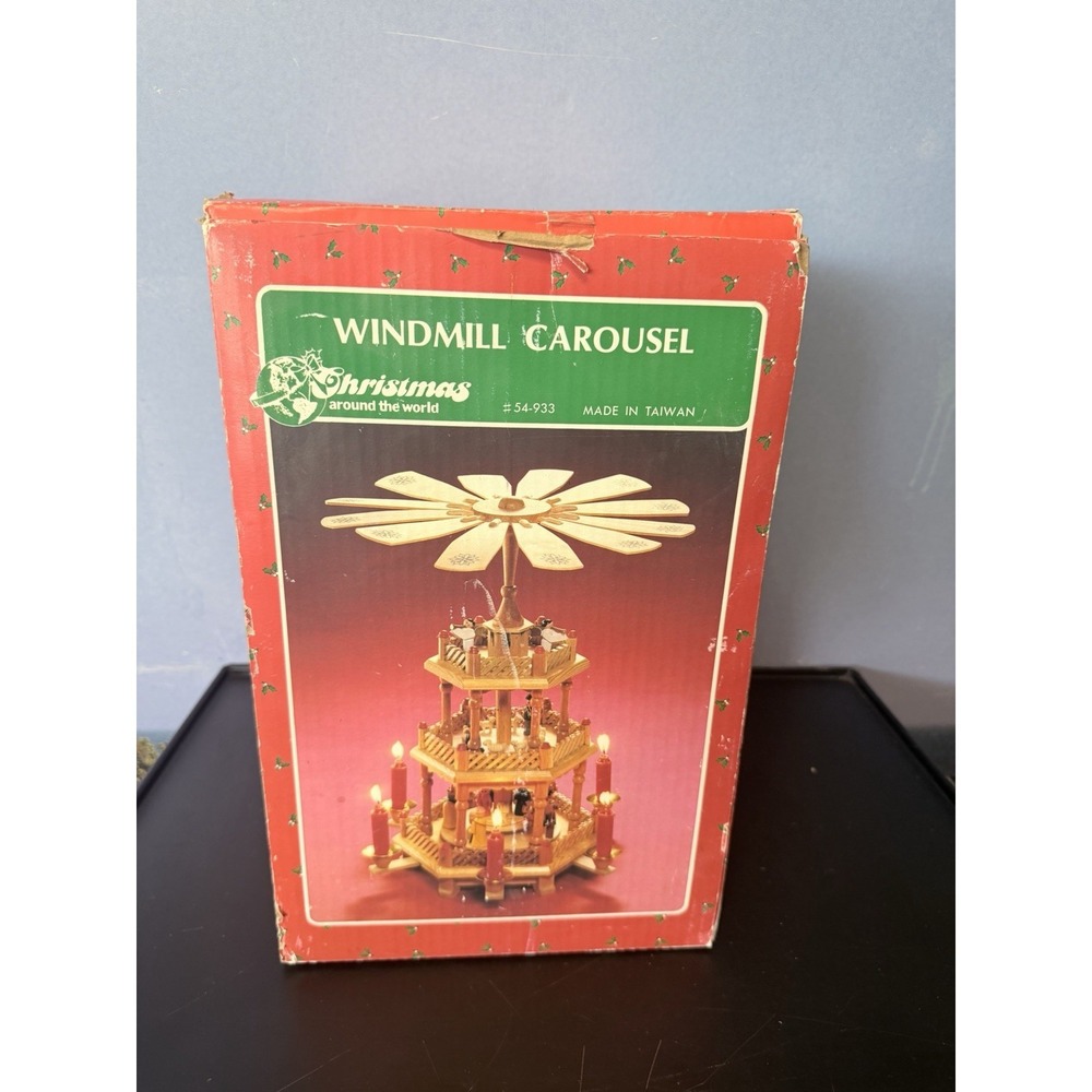 Vintage Christmas Around the World 3-Tier Wooden Windmill Carousel Nativity